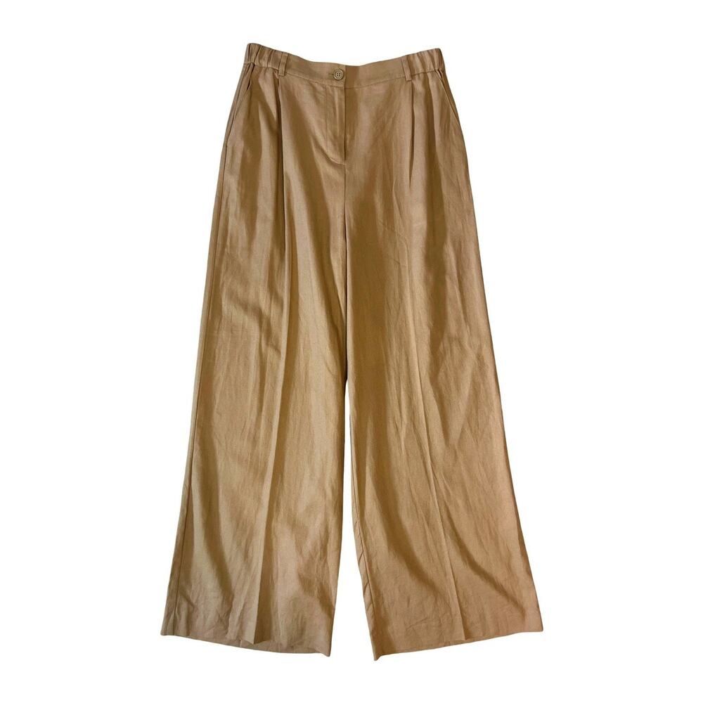Open Edit Linen Blend Wide Leg Pants Elastic Waist Brown Size Medium NWT Summer